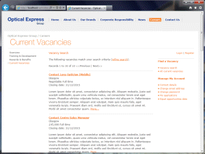 Screen grab from Optical Express solution